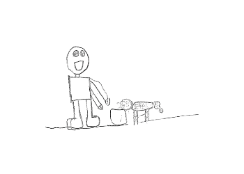 child's pencil drawing of person feeding a dog